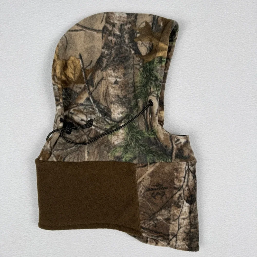 Realtree Balaclava Hood Mens OSFM Brown Camo Fleece Adjustable Drawstring